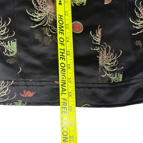 Night Lights Oriental Floral Print Jacket Cropped Silk Blend Black Womens Size 4 - Picture 8 of 9